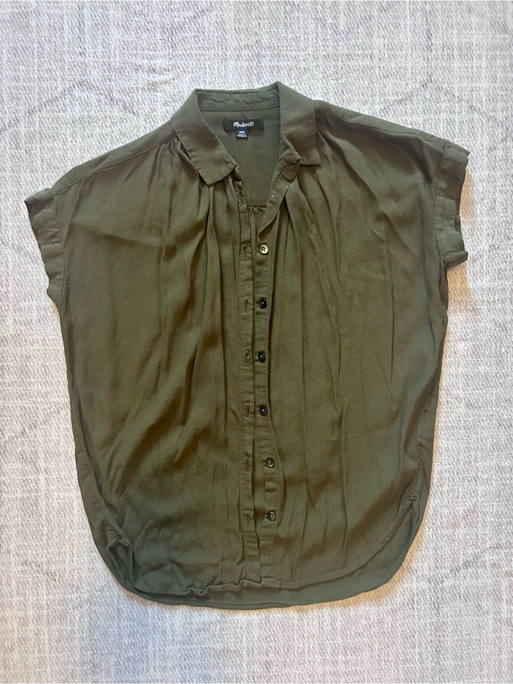Madewell Central Button-Down Cap Sleeve Blouse - Olive Green